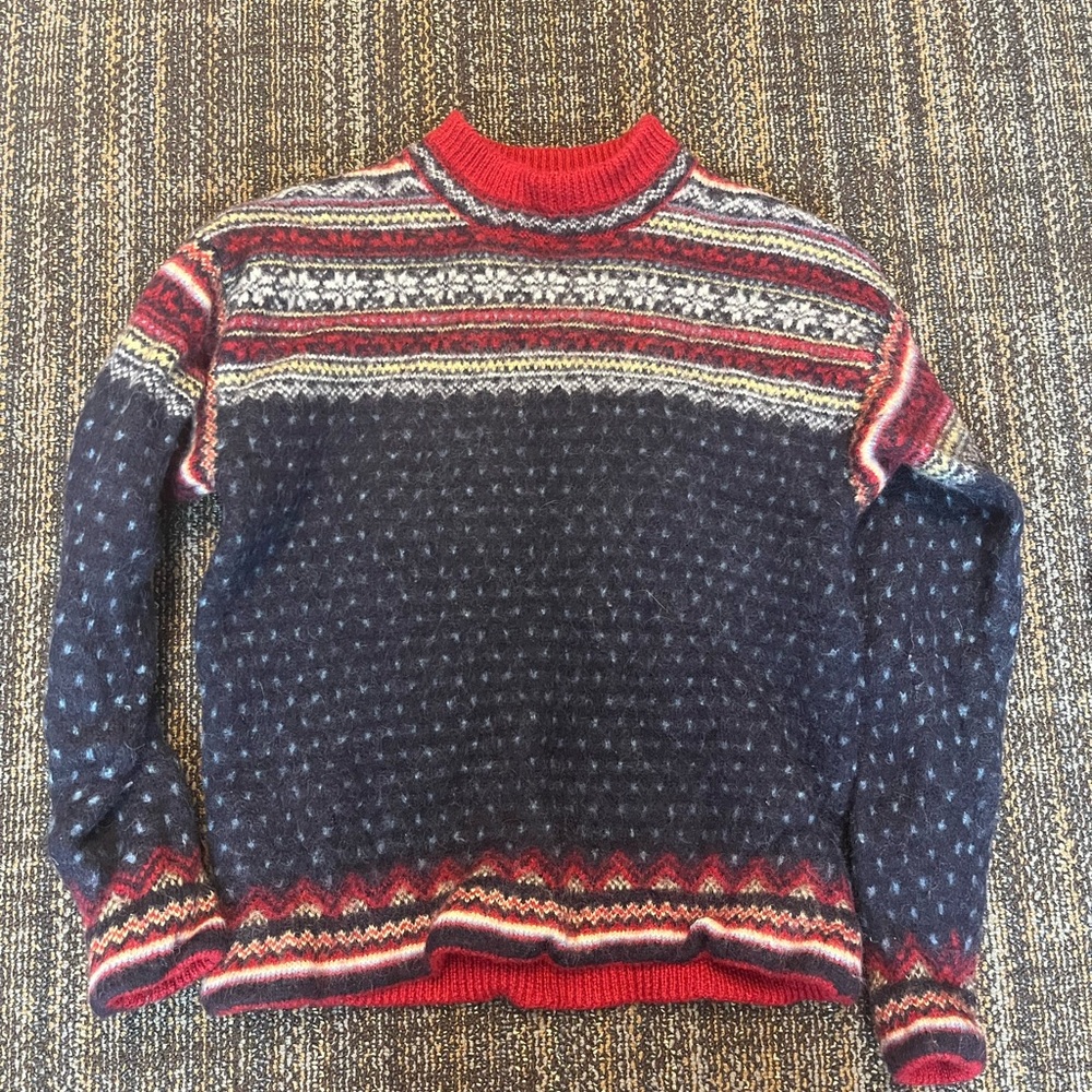 Land’s End Red and Blue Wool Patterned Sweater